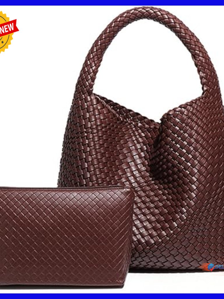 Large Capacity Woven Leather Hobo Tote Bag With Clutch Shoulder Purse